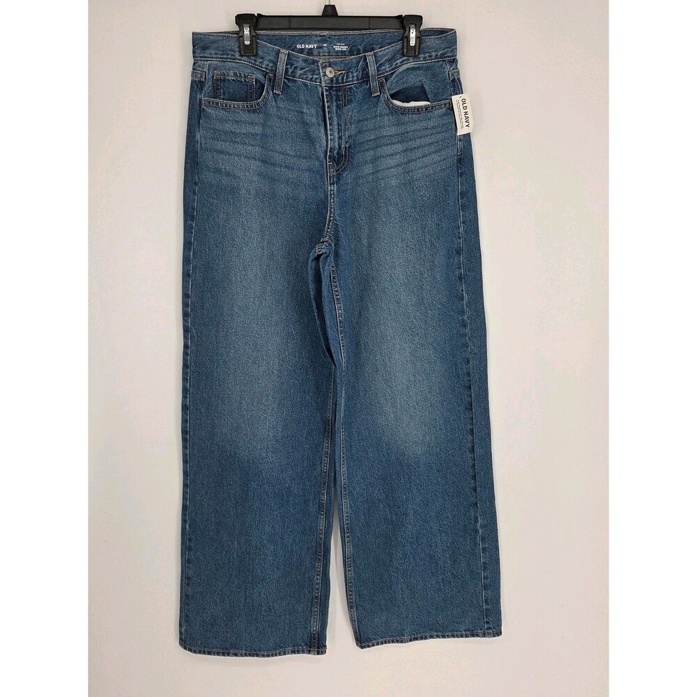 NWT Old Navy Womens Baggy Wide Leg Jeans Mid Rise Size 10 Tall Medium Wash Fall